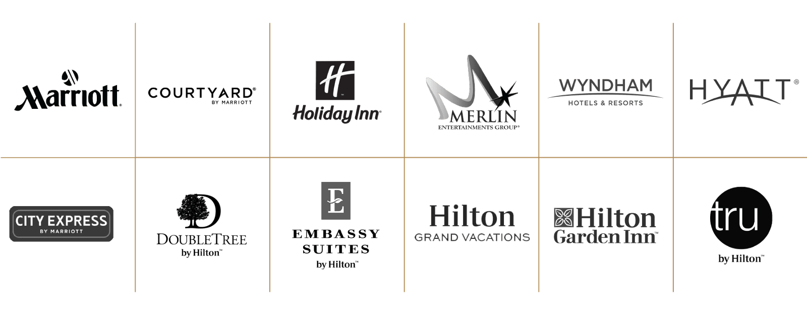 Various Hotel Logos in a grid format