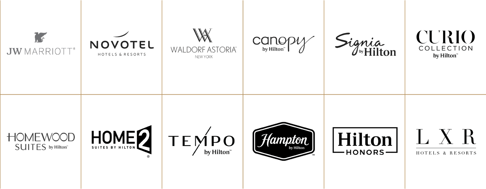 Various Hotel Logos in a grid format
