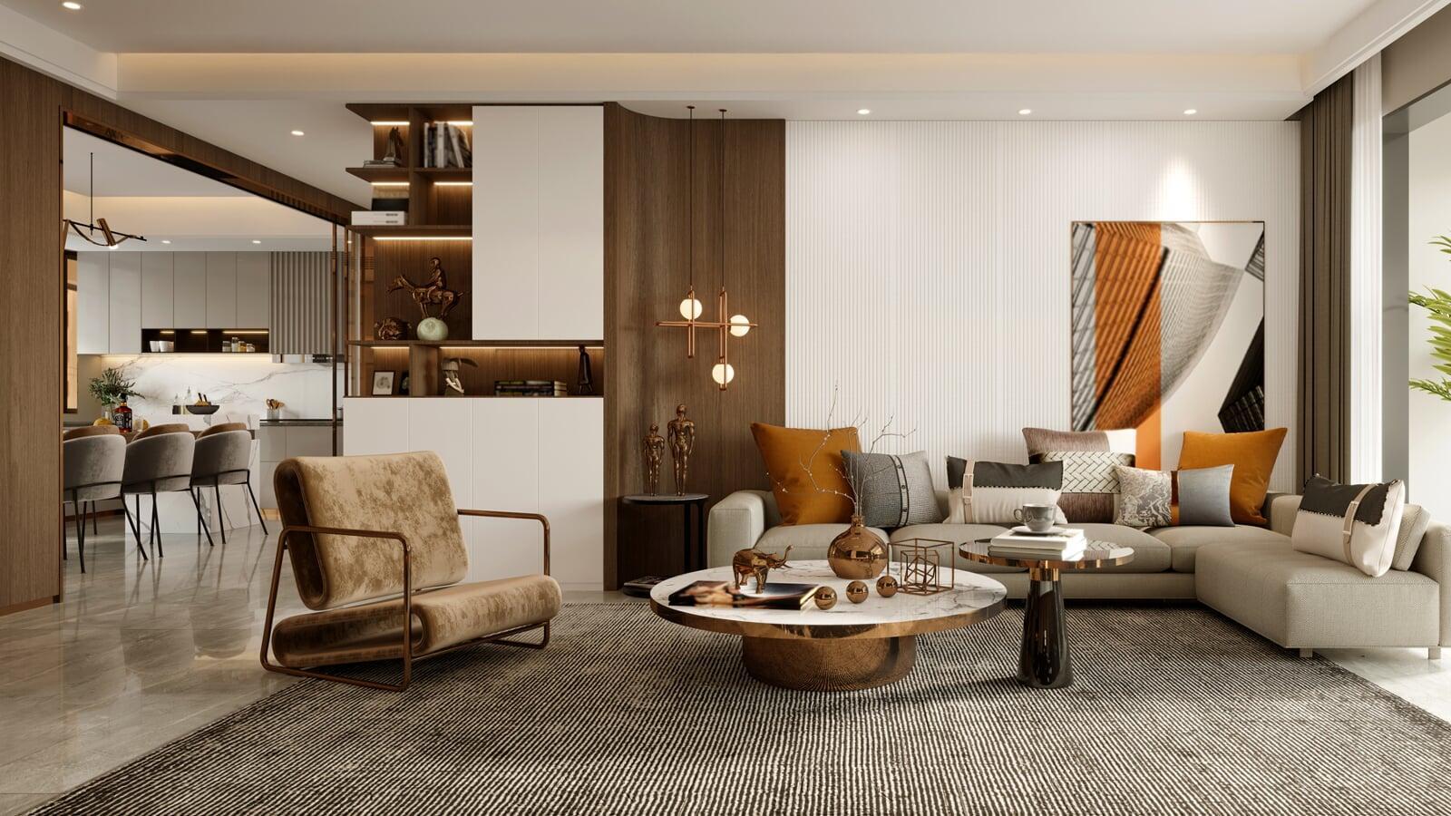 Luxury branded residence interior with custom furnishings and sophisticated living spaces.