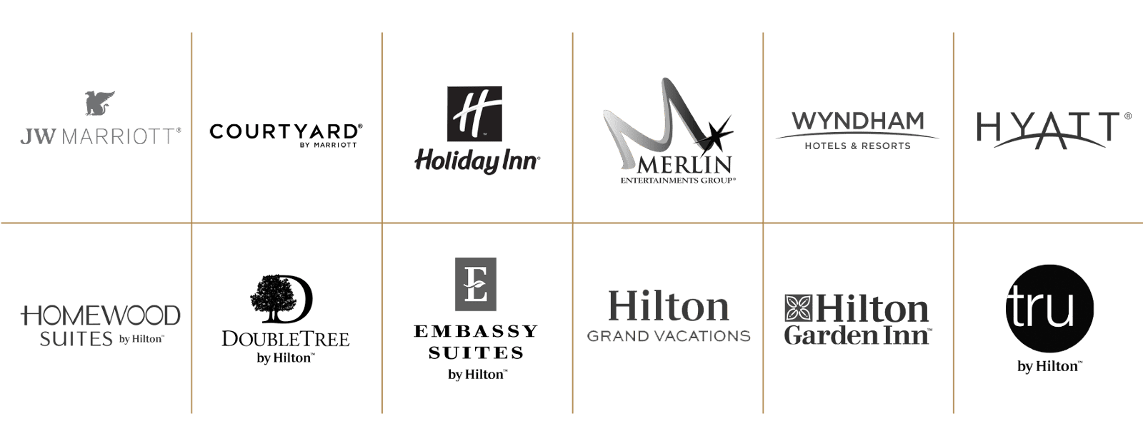Various Hotel Logos in a grid format