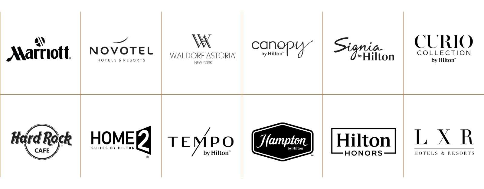Various Hotel Logos in a grid format