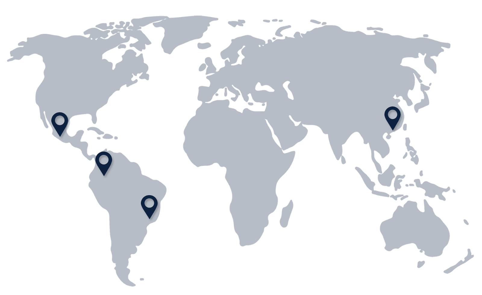 Drawn map of the world with pin points