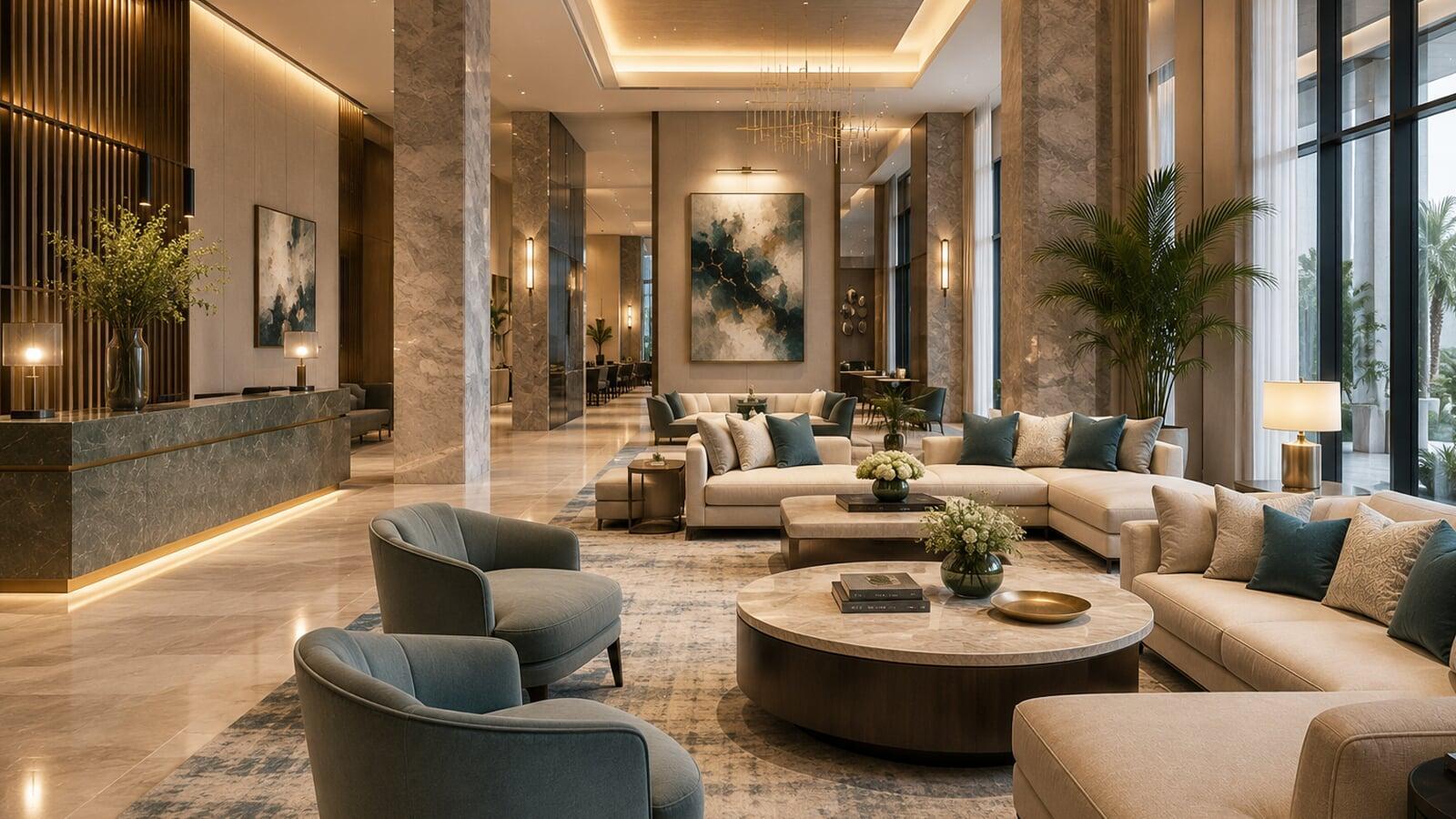 Completed luxury hospitality project showcasing custom furnishings and premium finishes.