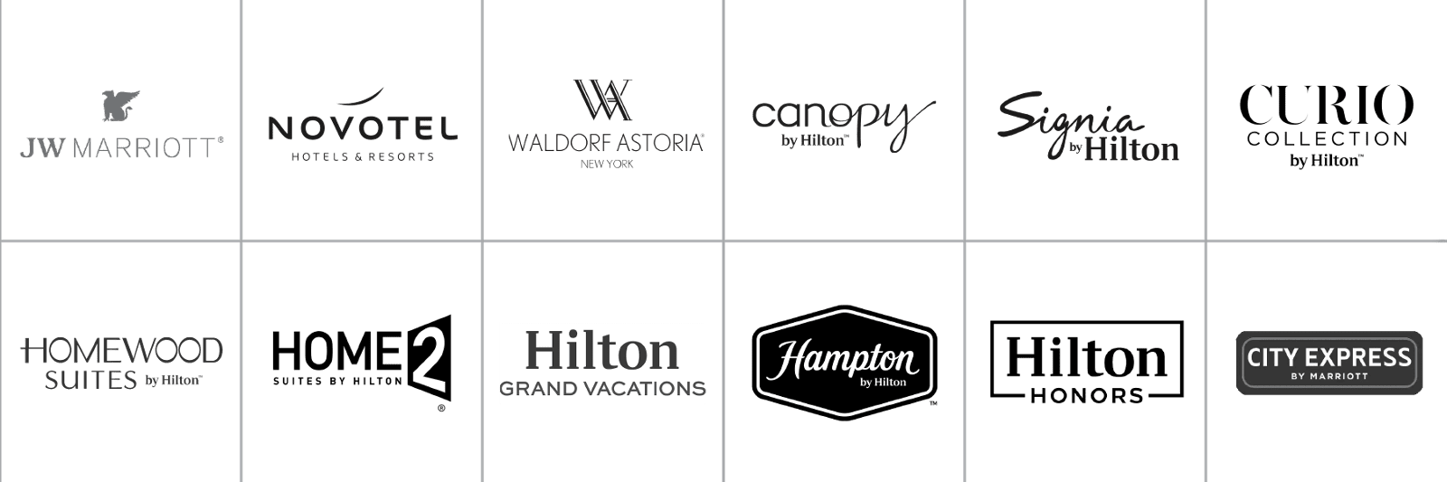 Various Hotel Logos in a grid format