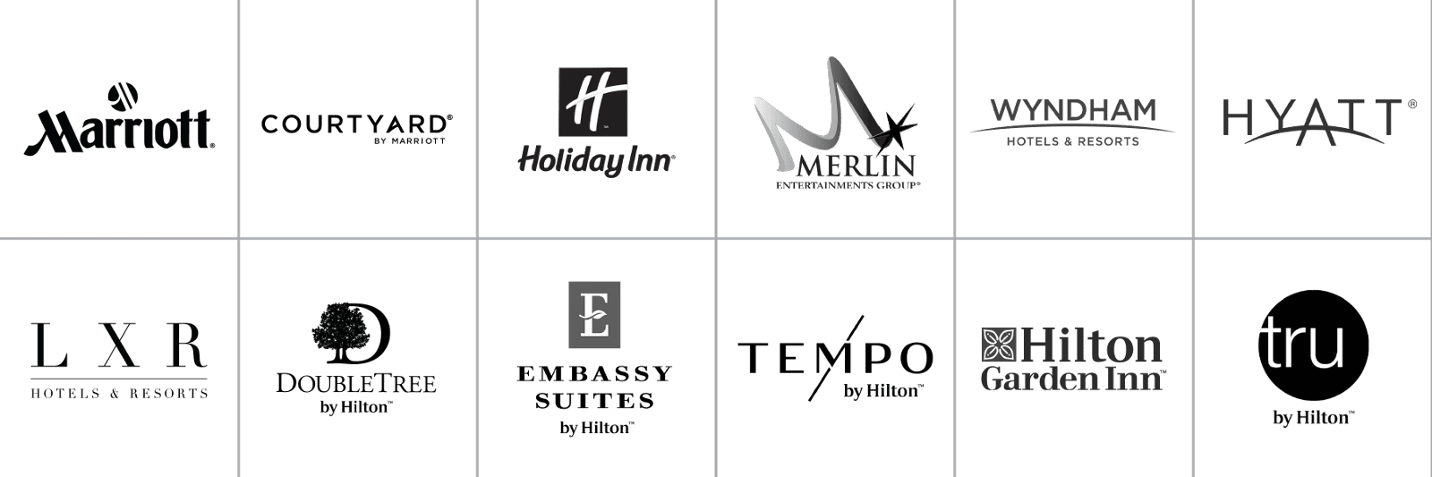 Various Hotel Logos in a grid format