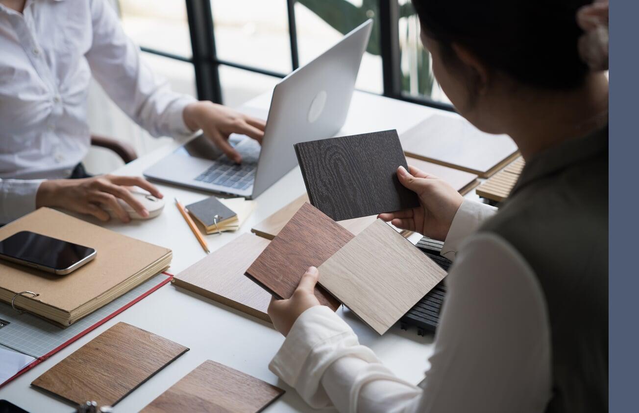 Wood samples and a laptop