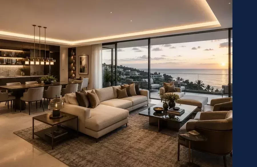 Residencia de marca de lujo con mobiliario a medida, acabados de alta calidad y espacios interiores y exteriores con vista al mar.