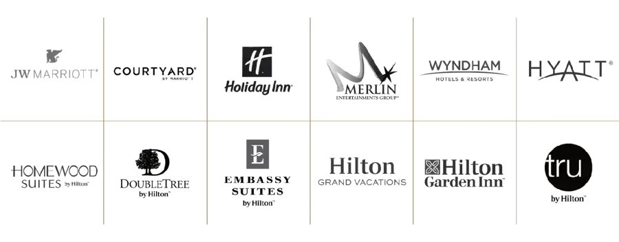 Cuadrícula de logotipos de diversas marcas hoteleras