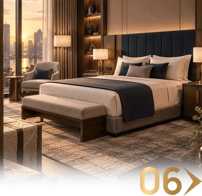 Habitación de hotel preparada para la entrega del proyecto
