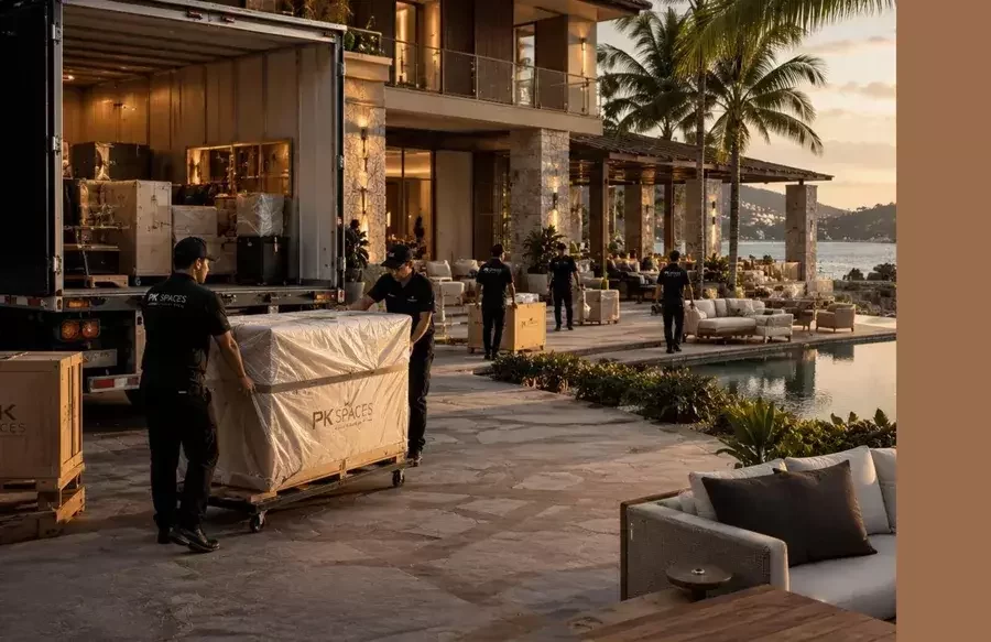 Entrega e instalación de mobiliario de resort de lujo coordinadas para un proyecto hotelero a gran escala.